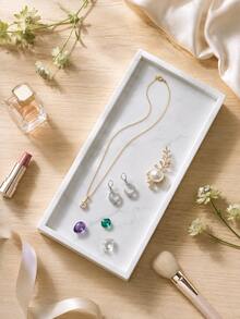 1 buah Baki Perhiasan Silikon Motif Marmer, Baki Penyimpanan Persegi Panjang untuk Meja Rias/Meja Samping Tempat Tidur/Kamar Tidur, Kapasitas Besar untuk Cincin, Anting, Kalung, Gelang, Jam Tangan, dan Aksesoris Kecil, Baki Perhiasan, Wadah Cincin, Penyimpanan Meja Rias, Hadiah - MultiWarna - View 9