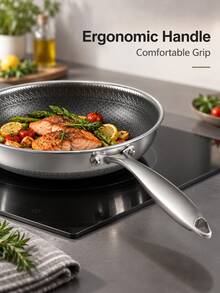 1pc Stainless Steel Frying Pan With Honeycomb Nonstick Interior, Ergonomic Handle Skillet Compatible With Induction, Gas, Ceramic, Durable Kitchen Cookware For Frying, Sauteing And Daily Cooking,Induction Compatible Pots And Pans Set - View 5