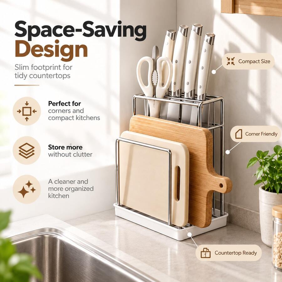 1pc Stainless Steel Knife Holder, Multi‑Purpose Kitchen Organizer, Combined Storage For Knives And Cutting Boards, Handy Countertop Accessory, Great Pick For Christmas And Housewarming Present Selection - Multicolor - View 1