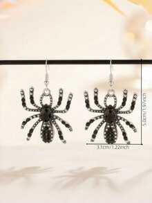 Gothic Rhinestone Black Spider Pendant Earrings, Vintage Punk Halloween Crystal Animal Earrings For Women, Dark Subculture Jewelry - Black - View 5