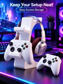 Estetika Desktop Minimalis: Dudukan Kontroler dan Headphone Terintegrasi, Kompatibel dengan Kontroler PlayStation/X1-BOX/S/Switch, Pengaturan Gaming yang Imersif; Rak Display Gamer Profesional, Kapasitas Beban yang Kuat, Anti-Terbalik - MultiWarna - View 8