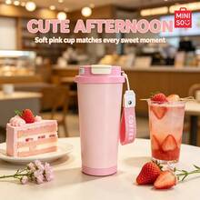 MINISO 水杯、咖啡杯，簡約優雅，520ML 不鏽鋼瓷製咖啡杯，附吸管，旅行杯，方便攜帶；情人節禮物。 - 粉色 - 查看 8