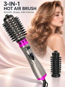GENAI Sikat Penata Rambut Udara Panas 3-in-1, Sikat Pengering Rambut yang Dapat Diganti dengan 2 Kepala Sikat yang Dapat Diganti, Diameter 50mm untuk Rambut Bervolume, Alat Penata Rambut Serbaguna untuk Mengeringkan, Meluruskan, dan Mengeriting Rambut - MultiWarna - View 1