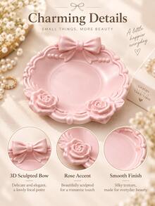 1pc 3D Printed Bow & Rose Jewelry Tray, Cute Ruffled Edge Decorative Storage Dish, Elegant Small Accessories Organizer Box, Suitable For Desk, Vanity, Home Decor - Multicolor - View 8