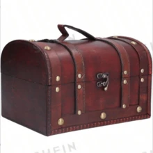 Antique Treasure Chest Vintage Style Storage Box Wooden Box With Lock Escape Room Prop Box Portable Jewelry Box - Multicolor - View 8