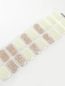 20片半固化凝膠美甲貼片，長效沙龍級品質，易貼易卸，需UV燈照固化 - 杏色 - 查看 5