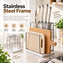 1pc Stainless Steel Knife Holder, Multi‑Purpose Kitchen Organizer, Combined Storage For Knives And Cutting Boards, Handy Countertop Accessory, Great Pick For Christmas And Housewarming Present Selection - Multicolor - View 2