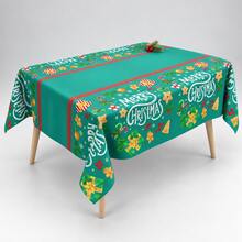 Green Christmas Themed Disposable Tablecloth, Merry Christmas Letter, Gingerbread Man, Gift Box, Candy Cane Print, Rectangular Home Dinner Party Table Decor - View 2