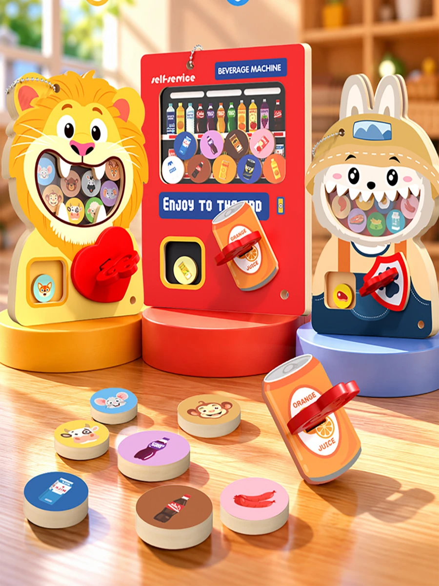 Wooden Children's Fun Multi-Function Gumball Machine Beverage Dispenser Pendant Pretend Play Magnetic Refrigerator Sticker Toy, Boys And Girls Toy, Holiday Gift,