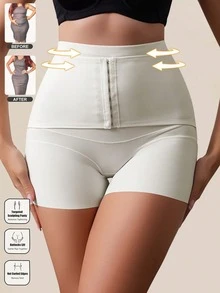 女款高腰鈕扣式收腹無縫塑身褲，收腰提臀 - 白色 - 查看 3