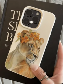 1件 白色花環獅子個性化極簡全包覆 TPU 防震手機殼，適用於 Apple 18 17 16 15 14 13 12 11 Pro Max Air 及系列 - 彩色 - 查看 2