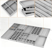 10-Piece Velvet Jewelry Tray Set, Stackable Modular Drawer Inserts, Jewelry Tray For Storage And Display, Ideal As A Gift For Women - Grey - View 2