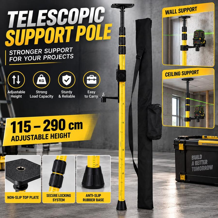 2.8M Telescopic Laser Level Pole, Adjustable Mounting Support For Rotary & Line Laser Levels - A - View 1