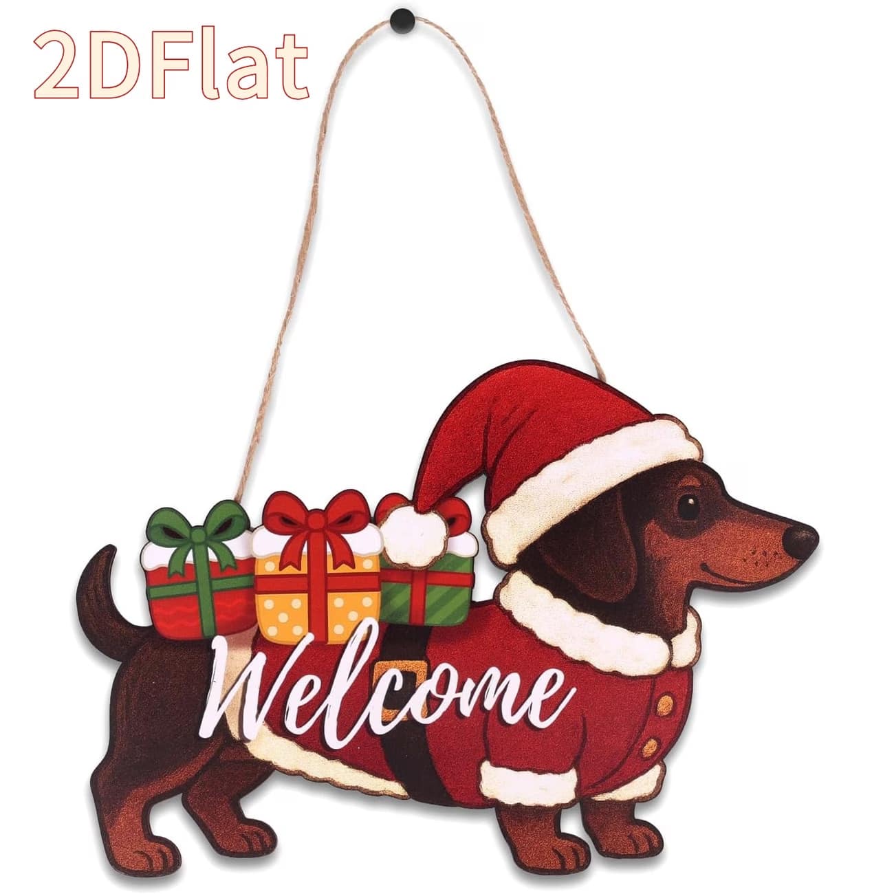 2D Flat Design, 1 Wooden Christmas Dachshund Welcome Sign, Creative Holiday Door Decoration, Suitable For Home/Shop Christmas Scene Setup, Vintage-Style Holiday Ornament. - A - View 1