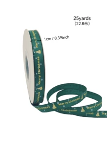 New Year Christmas Ribbon 2.5cm*25yards (22.75m), Burgundy, Dark Green Dense Polyester Satin Ribbon, Snowflake Christmas Tree Reindeer Pattern, Perfect For Festive Christmas Tree Gift Bag Decoration, Merry Christmas Ribbon/Bow, Sewing Handmade Printed Woven Tape - Multicolor - View 31