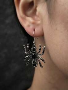 Gothic Rhinestone Black Spider Pendant Earrings, Vintage Punk Halloween Crystal Animal Earrings For Women, Dark Subculture Jewelry - Black - View 2