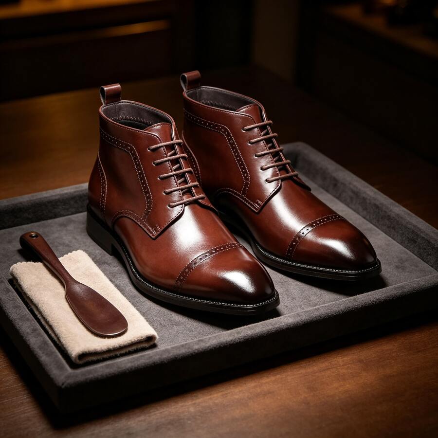 Men's Casual Italian Style Retro Handmade Square Toe Leather Boots, Business/Formal Dress Chelsea Boots - Burgundy - View 1
