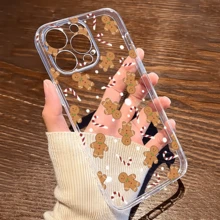 1pc Transparent Christmas Gingerbread Man Candy Cane Fashion Full Coverage TPU Anti-Drop Minimalist Phone Case Compatible With Apple 17 16 15 14 13 12 11 Pro Max And Series - Multicolor - View 3