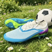 Men FG Firm Ground Soccer Cleats Lace‑Up Knit Upper Football Shoes Professional Training Sneakers For Outdoor Match - White - View 3