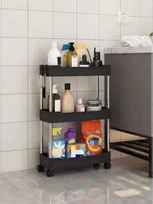 1 Black Small Trolley Storage Rack, Floor-Standing, Multi-Layer Design, Layered Storage Rack, Small Trolley Storage Rack, Home Bathroom Decoration, Bathroom Storage And Organization Rack, Autumn Decoration, Back To School Decoration - Multicolor - View 1
