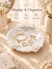 1pc 3D Printed Bow & Rose Jewelry Tray, Cute Ruffled Edge Decorative Storage Dish, Elegant Small Accessories Organizer Box, Suitable For Desk, Vanity, Home Decor - Multicolor - View 6