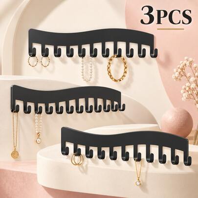 3Pcs Black Wall Mounted Hook Rack Multi Hook Key Holder Coat Towel Bag Hanger Entryway Bathroom Storage Space Saving Heavy Duty Modern Minimalist Wall Hooks For Hallway Closet Dorm Room Garage Kitchen Back To School Winter Holiday Gift