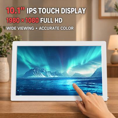 ZRZTM Bluetooth & Wi-Fi Digital Photo Frame 10.1-Inch HD IPS Touchscreen, 14GB Built-In Storage, 1080P Ultra-HD Display; Supports Sending Photos/Videos From Your Phone Anytime, Anywhere. An Ideal Birthday Gift For Women Or Wedding Gift For Newlyweds.