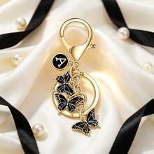 1pc Butterfly Letter Elegant Iron Alloy Keychain Pendant Accessory Winter Pink Black 26 English Letters - Black - View 1