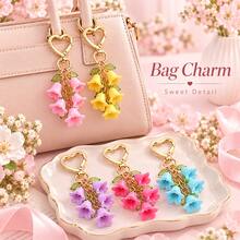 1pc Lily Of The Valley Keychain, Macaron Color Bell Flower Bag Charm, Paired With Gold Heart Buckle, Cute Floral Pendant, Suitable For Handbags, Backpacks And Keys, 5 Colors Available - Quantity - View 6