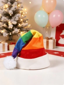1pc Christmas Hat Unisex Adult Rainbow Striped Plush Santa Hat, Suitable For Christmas Party Cosplay Photo Props Costume Accessory - Multicolor - View 10