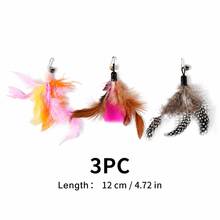3pcs Cat Teaser Toy Replacement Heads (Suitable For 2-16 Lbs Cats), 3 Colorful Feather Styles (Pink-Orange / Brown-Pink / Grey-Spotted), Each With Bell And Lobster Clasp. Feather Movement + Bell Sound Stimulate Cat's Hunting Instinct, Easy Replacement, Interactive Cat Teasing For Self-Entertainment And Boredom Relief, Compatible With Most Cat Teaser Toys. - Multicolor - View 8