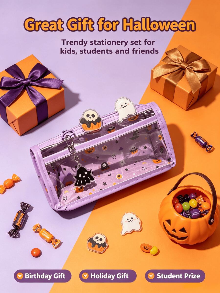 4pcs Halloween Ghost Transparent Pencil Pouch Set - Sets - View 1