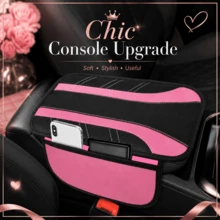 Car Center Armrest Box Pad With Storage Pocket, Black & Pink PU Leather Armrest Box Cover, Soft Elbow Support Pad, Universal Car Armrest Box Protector, Car Interior Accessory - Luxury Armrest Pad - View 5