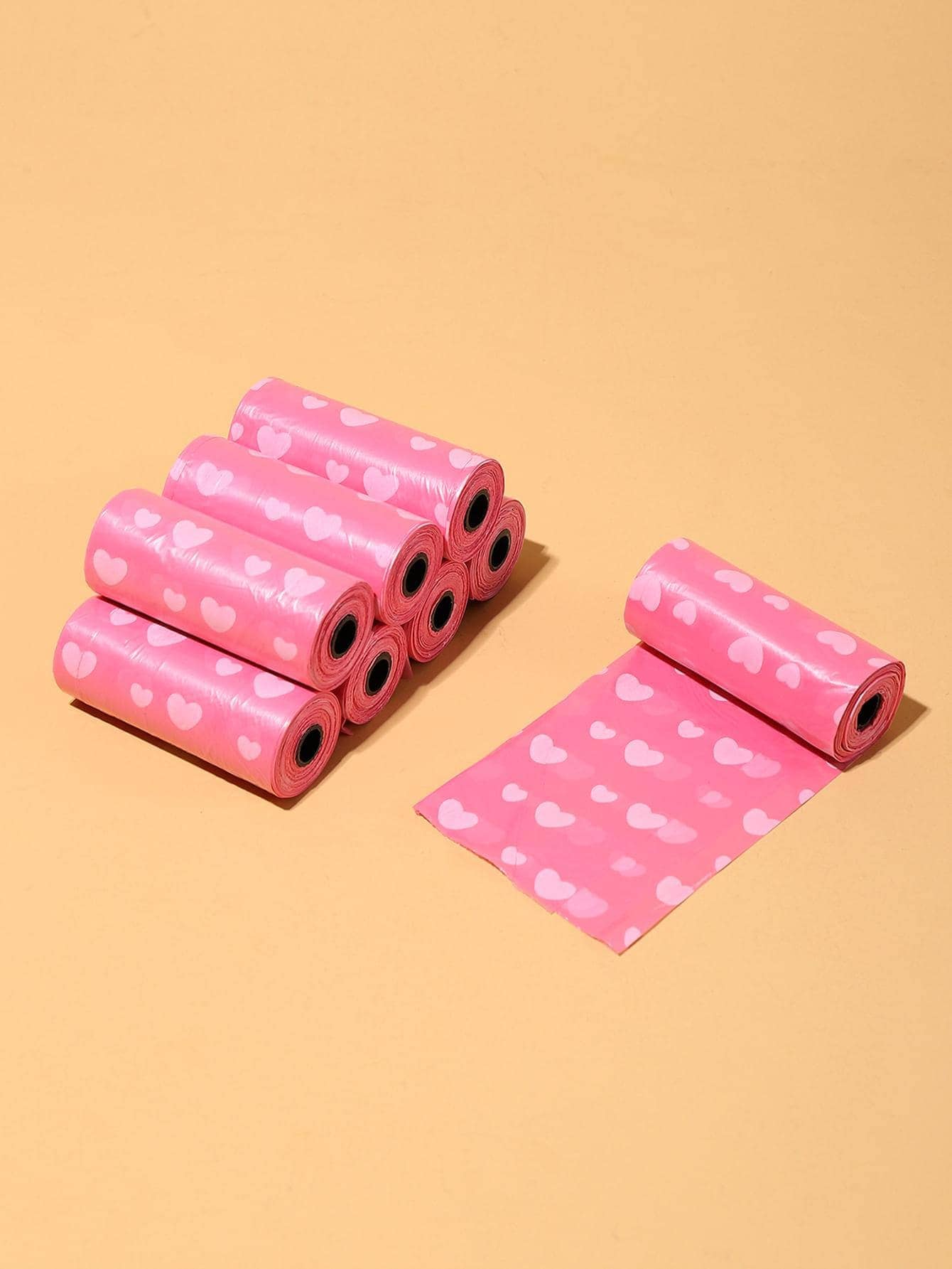 20/10/5/1 Rolls Heart-Shaped Pet Waste Bags, Total 300/150/75/15 Pieces Pet Garbage Bags (15 Pieces/Roll, Unfolded Size 30x22cm), Convenient And Portable, Suitable For Outdoor Cleaning - Pink - View 1