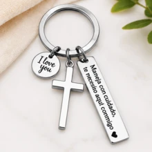 1 Set Stainless Steel Spanish Blessing Keychain With Metal Gift Tin, Engraved Couple Car Pendant, Meaningful Gift For Him & Her - View 5