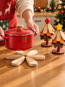 Wooden Tree-Shaped Heat-Insulating Mat, Suitable For Hot Pots And Cookware, Wooden Coasters, Suitable For Bowls, Teapots, Drinks, Plates, Home Tabletop Decoration - Multicolor - View 2