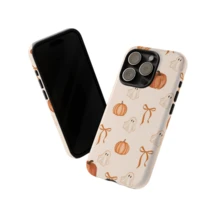 秋季南瓜幽靈手機殼 舒適萬聖節緞帶蝴蝶結手機殼 相容 iPhone 17 16 15 14 Pro Max Plus 13 12 11 - 彩色 - 查看 3