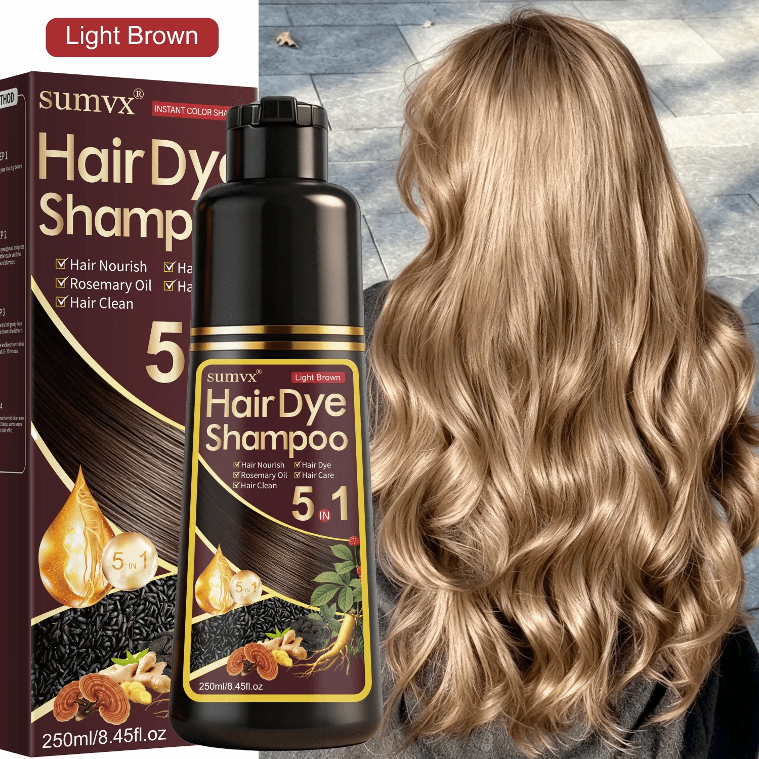 This 5-In-1 Ginseng & Reishi Mushroom Hair Dye Shampoo Uses A Plant-Based Formula, Gentle And Non-Irritating, Nourishes Hair, Makes Hair Shiny And Smooth, And Long-Lasting Color After Dyeing. Suitable For All Hair Types. - Multicolor - View 1