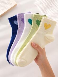 5 Pairs Sweet Heart Socks Women Korean Style Mid-Calf Ins Versatile Socks Men Sports Fashion Couple Spring Autumn Summer Thin - Multicolor - View 1