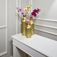 Metal Vase, Decorative Modern Hollow Texture Ornament Vase, Suitable For Living Room, Dining Room, Bedroom, Home, Corner, Hallway, Indoor, Office - C - View 4