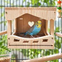1pc Wooden Bird Hideout, Hanging Bird Resting Shelter With Metal Perch Platform, Parrot Cage Accessory, Suitable For Lovebirds, Cockatiels, Parakeets, Long-Tailed Parrots, Comfortable Resting Space With Spacious Interior And Side-Opening Door Design - View 9