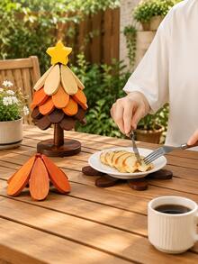 Wooden Tree-Shaped Heat-Insulating Mat, Suitable For Hot Pots And Cookware, Wooden Coasters, Suitable For Bowls, Teapots, Drinks, Plates, Home Tabletop Decoration - Multicolor - View 3