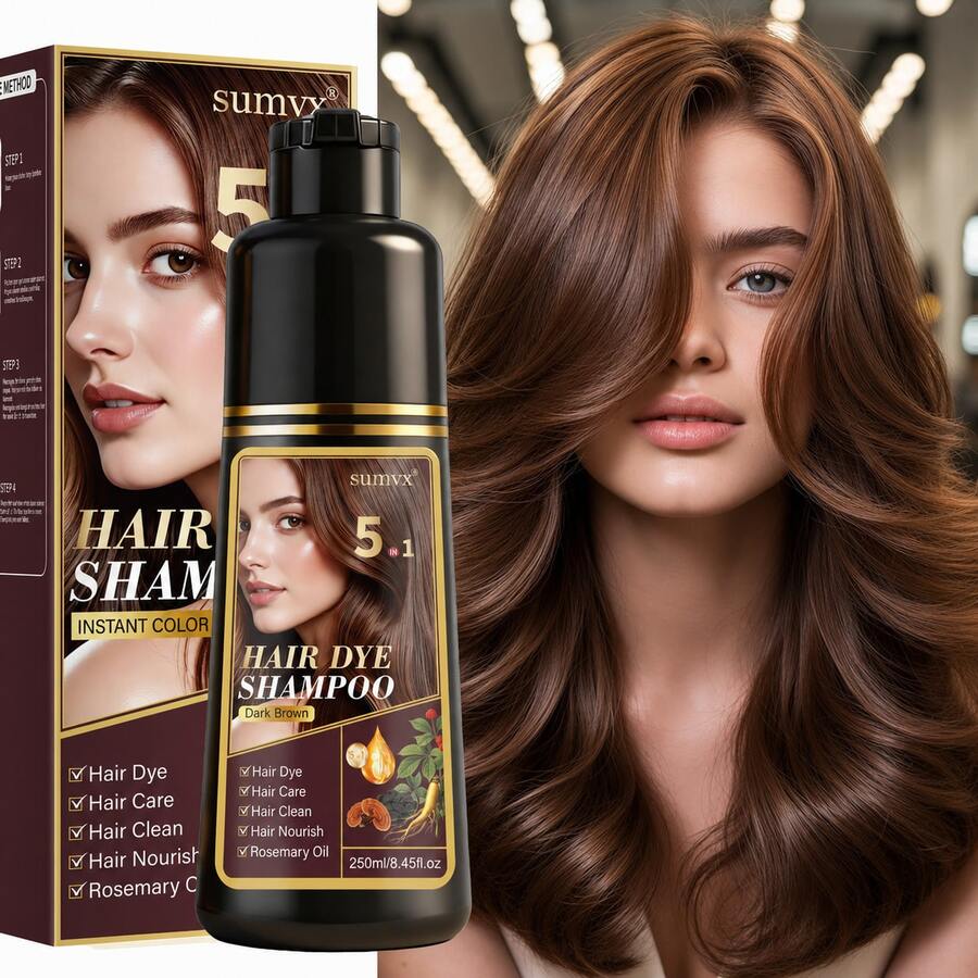 5-In-1 Ginseng & Reishi Mushroom Shampoo, Plant-Based Formula, Moisturizes Hair, Adds Shine, Quick Dyeing, Long-Lasting Color, Gentle & Non-Irritating, Suitable For All Hair Types - Multicolor - View 1