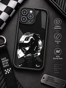 Black And White F1 Racing Helmet Phone Case, Hardcore Racing Driver Silhouette Cool Black Full Coverage Shockproof Soft Protective Cover Compatible With IPhone 18 17 16 15 14 13 12 11/Pro/ProMax/X/XR/XS/XSMAX/7/8/PLUS Compatible With Samsung/Honor - Black - View 4