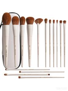 BS-MALL 15pcs Professional Makeup Brush Set, Luxury Cream White Vegan Face Makeup Tools With Storage Bag - milky white - View 1