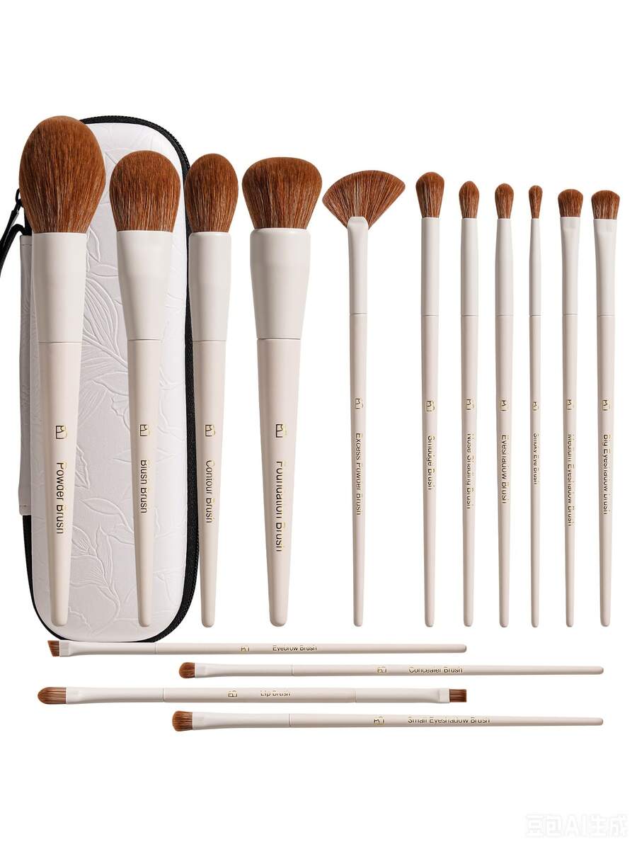 BS-MALL 15pcs Professional Makeup Brush Set, Luxury Cream White Vegan Face Makeup Tools With Storage Bag - milky white - View 1