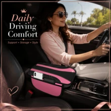 Car Center Armrest Box Pad With Storage Pocket, Black & Pink PU Leather Armrest Box Cover, Soft Elbow Support Pad, Universal Car Armrest Box Protector, Car Interior Accessory - Luxury Armrest Pad - View 2