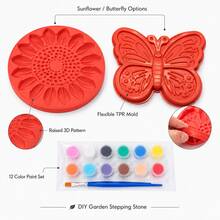 1pc DIY Sunflower & Butterfly Cement Stepping Stone Mold, Includes 12-Color Paint Set, Reusable Garden Path Stone Making & Lawn Art Decor Tool - A - View 9