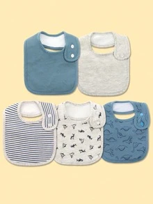 5 buah Celemek Bayi Unisex, Cocok untuk Bayi yang Tumbuh Gigi dan Mengeluarkan Air Liur, Untuk Bayi Laki-laki dan Perempuan - Warna Campuran - View 5