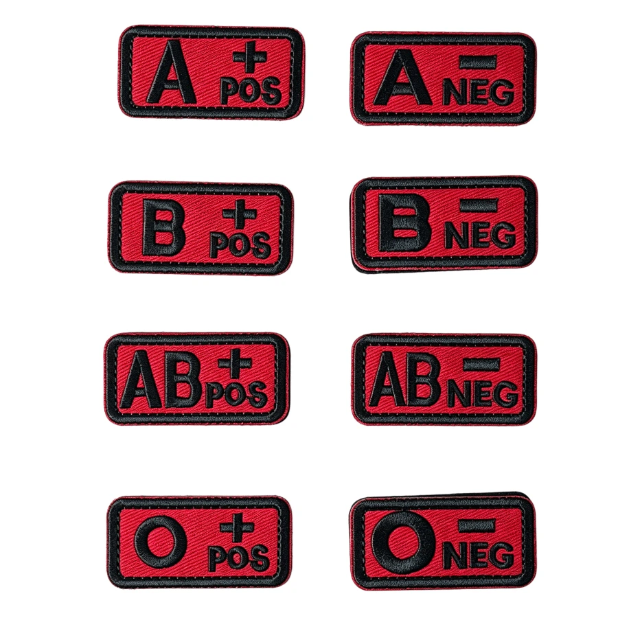4pcs Blood Type Hook & Loop Patch Set, Red Tactical Embroidered Blood Type POS/NEG Badge, A+A-B+B-0+0-AB+AB, For Medical Records, Blood Donation, First Aid - Jacket, Backpack, Hospital Use - Blood Type Decoration, Backpack Equipment, Durable Embroidery. - Multicolor - View 1